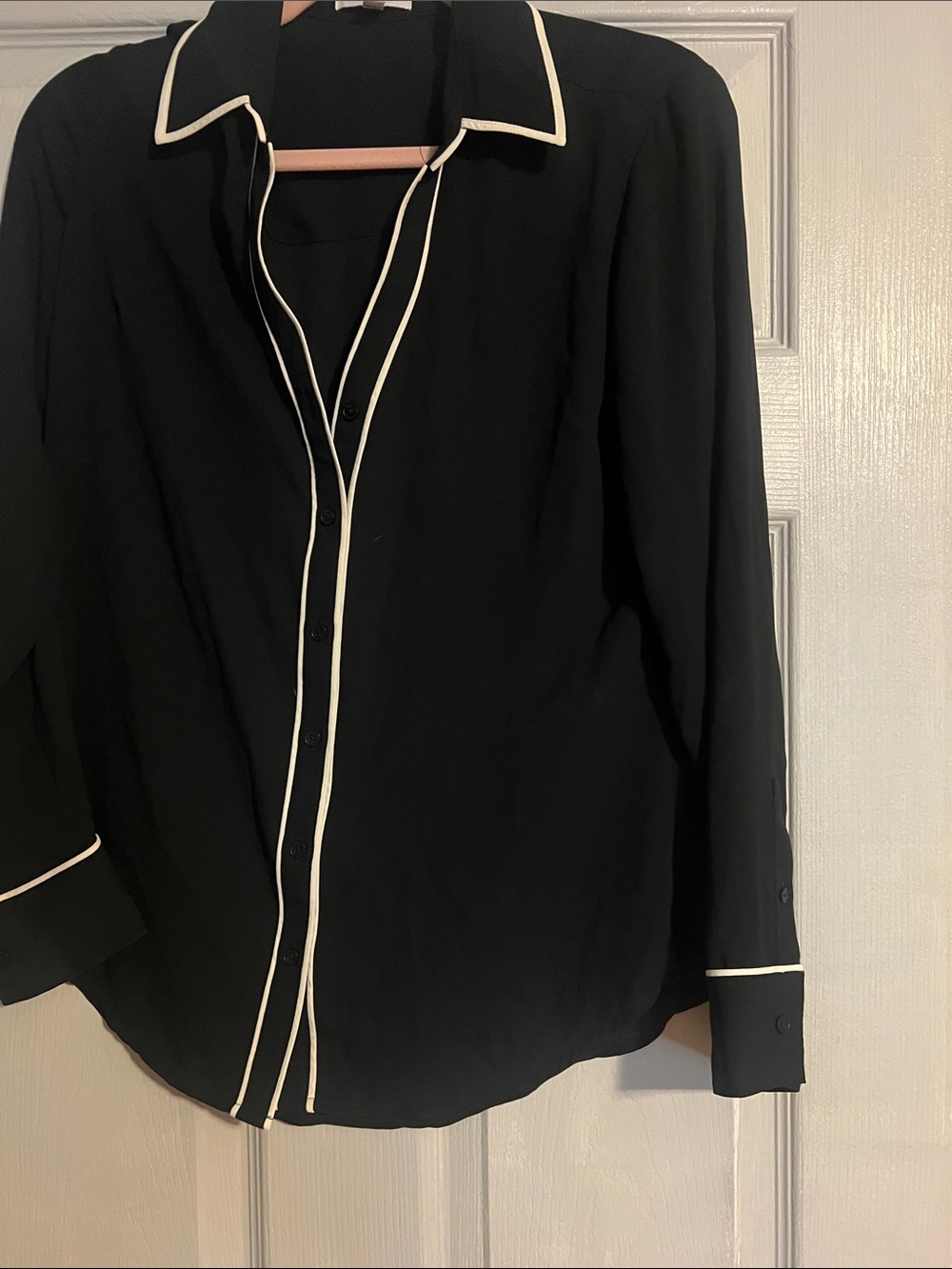 Black Contrast Piping Button-Up Women's Top